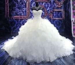 Glamorous Puffy Ball Gown Wedding Dresses Crystal Tiered Ruffles Organza Bridal Gowns Princess Sweetheart Wedding Gown vestido de 8782195