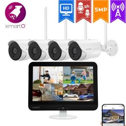 System XMARTO 5MP Wireless CCTV Smart Home Camera System With 5MP 12.1" IPS Screen NVR Colour Night Vision 2Way Audio Human Detection