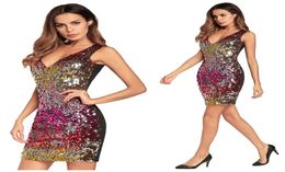 2021 Yellow Glitz Sequined Mermaid Prom Dresses A Line Dress Sleeveless Sexy Deep V Neck Evening Dresses Cocktail Party Dresses2247209