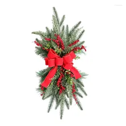 Decorative Flowers Christmas Stair Wreath With Pinecones Bowknot For Front Door Decoration