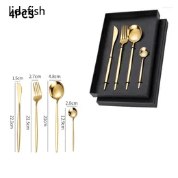 Flatware Sets Lidafish 4pcs Gold Spoon And Fork Set Stainless Steel Tableware Steak Knife Coffee