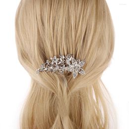 Party Decoration Rhinestone Hair Comb Leaves Floral Accessories Hollowed Out Silver-plated Alloy Studio