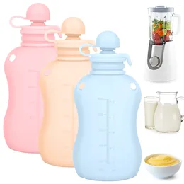 Dinnerware 3Pcs Silicone Baby Pouch Reusable Squeezable 150ml/5oz Heat Resistant Breastmilk Storage Bag For Home School