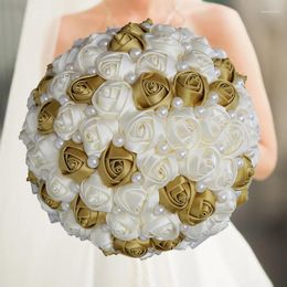 Party Supplies Gold Brooch Diamond Bridal Wedding Bouquets Crystal Silk Flowers De Noiva Factory Custom