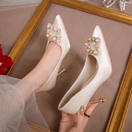 Dress Shoes Spring Autumn Fashion Women Wedding Wearing Solid Colour Shallow Mouth Comfortable High Heel Single Outside