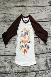 Baby Girl Clothes Children Clothing Thanksgiving Raglans Letter Give Thanks With A Greatful Heart Printed Tops Kids Brown Sleeve C5776765