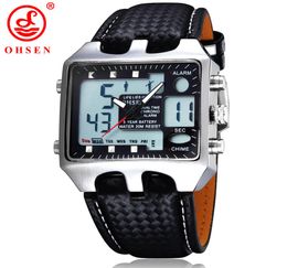 OHSEN Digital Watch Men Waterproof Analogue Led Sport Watches for Men Leather Bracelet Alarm Wristwatches Relogio Masculino 0930 LY18447350