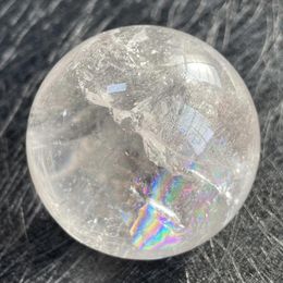 Decorative Figurines 295g Natural Stone Clear Quartz Crystal Ball Rainbow Sphere Polished Rock Reiki Healing B648
