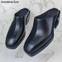Slippers Black Baotou Muller Square Toe Root Empty Back Casual Large Size Fashionable Personality Men's Shoes