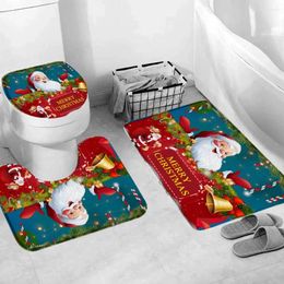 Bath Mats Merry Christmas Bathroom Rug Set Santa's Gift Green Pine Bells Happy Year Mat Toilet
