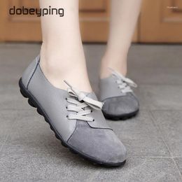 Casual Shoes Dobeyping Genuine Leather Women Flats Spring Autumn Woman Lace Up Women's Loafers Solid Female Shoe Size 35-44