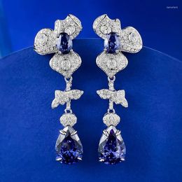 Stud Earrings S925 Silver 9 13 Pear Shaped Tanzanian Blue Grand Full Diamond Light Luxury High End Wholesale