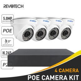 System REVOTECH 5MP CCTV Security Camera System 4 POE IP Cameras Support H.265 P2P 8CH Surveillance NVR Video Kit 48V 802.3af Standard