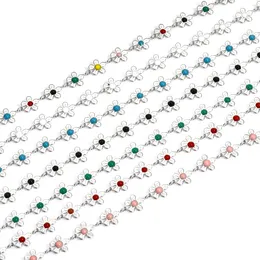 Anklets 1pc 304 Stainless Steel Anklet Silver Color Link Chain Bracelet Multicolor Enamel Flower For Women Jewelry 25cm Long
