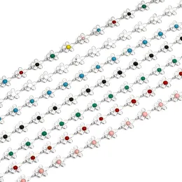 Anklets 1pc 304 Stainless Steel Anklet Silver Colour Link Chain Bracelet Multicolor Enamel Flower For Women Jewellery 25cm Long