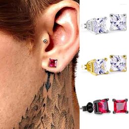 Stud Earrings Iced Out Crystal Hiphop For Men 4 Squares Gold Colour Trend Punk Rapper's Accessories Fashion Jewellery E147