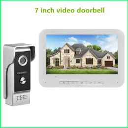 Doorbells 7 Inch Wired Video Intercom System Doorbell Camera Outdoor Unlock Function Colorful Screen Onekey Monitoring Door Bell