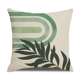 Pillow European American Modern Simple Throw Cover Geometric Lines Green Leaf Printing 45X45 Bedroom Decor J2000