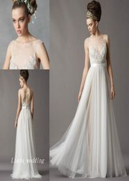 New Vintage Charming Sheer Transparent Tube Illusion Scoop Neck Lace Beach Casual Bridal Gown Wedding Dress Redo4527234