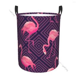 Laundry Bags Bathroom Basket Tropical Flamingos On Geometric Foldable Hamper Waterproof Clothes Organiser Home Storage