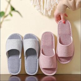 Slippers Pinstripe Interior Home Wood Floor Non-slip Blown Sole Linen Summer For Men And Women Couples