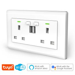 Plugs CBE UK Tuya WiFi Socket Double USB Ports Charger 10A Smart Wall Plug Work with Alexa Google Home Voice Ontrol