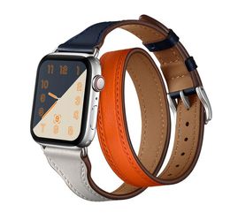 40mm 44mm Luxury Double Wrist Leather Watch Strap correa for Watch 4 Bracelet Strap for iWatch 1 2 3 4 Watch Band 38/42mm6404613