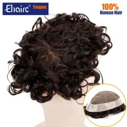 Toupees Toupees 25mm Curly Hair Mono Natural Human Hair Toupee Breathable Male Hair Prosthesis Capillary 7" Male Exhuast Systems Men