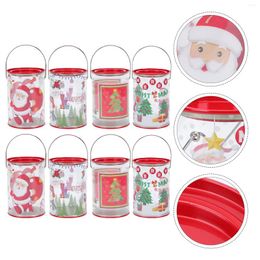 Storage Bottles 8 Pcs Portable Cylinder Christmas Candy Jar Gift Bucket Containers For Food Tinplate Lid Pvc Canister