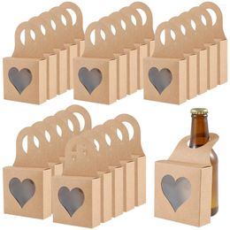 Gift Wrap 25Pcs Paper Boxes Foldable Wine Bottle Hanger Box With Heart Window Favour For Candy Cookies Chocolate Party Supplies