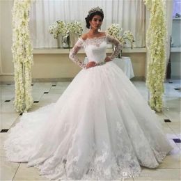 Dresses Vintage Queen Girl Princess Lace Wedding Dress Off Shoulders Long Sleeves Arabic Bridal Gown Plus Size Custom