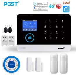 Kits PGST PG103 4G 3G GSM Alarm System for Home Security Alarm with Solar Wireless Siren Smart Home Kit Tuya Smart Life APP Control