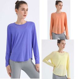 Lu Align T-Shirt Women Long-Sleeved Loose Top Align Fitness Clothes Thin and Light Fabric Leisure Sports Top Jogger Lemon Woman Lady