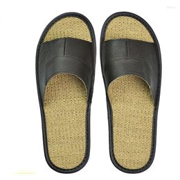 Slippers Unisex Leather Linen Sandals And Men Women Live At Home Indoor Non-slip Soft Soles With Open Toes.