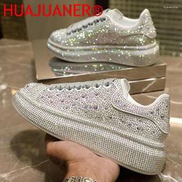 Casual Shoes Brand Women Fashion Glitter Sparkling Sneakers Encrusted Lace Up White Sole Street Shiny