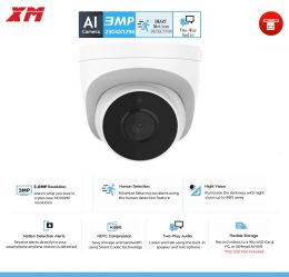 Cameras XM H.265 3MP 2K IP Camera PoE Indoor Dome Security Camera Two Way Audio AI Smart Motion Detection Alarm P2P Support Micro SD