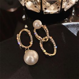 Stud Earrings Asymmetric Chain Pearl Earring Geometric Hollow Circle Metal Ball Boucles D'oreilles Pendantes For Women Party Jewelry