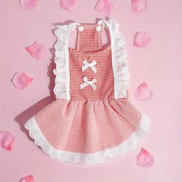 Dog Apparel Lovely Plaid And Lace Small Dress Valentine's Day Outfit Party Puppy Costume Spring Cat Skirt