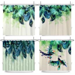 Shower Curtains Feather Printed Fabric Watercolour Flowers Bathroom Waterproof Polyester Bath Curtain Home Decoration With Hooks