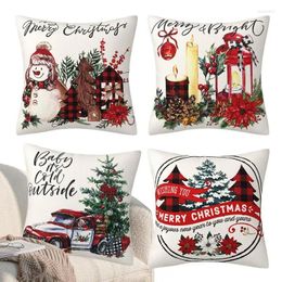 Pillow Snowman Covers Set Of 4 Soft Case With Zipper Theme Party Ornaments For Sofa Chairs Computer Chair Car