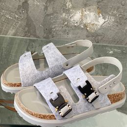 Designer Slippers Sandals Mens Women Cork Flat Slipper Suede Leather Slide Flip Flops Buckle Strap Cotton Platform Slides