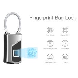 Lock 2023 NEW Electronic Padlock Fingerprint Lock USB Rechargeable Smart Keyless Security Locker Home Luggage Dormitory Door Lock