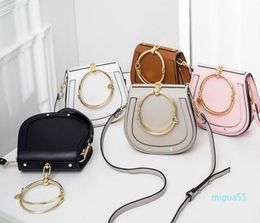 Summer Leather Handbag Metal Ring package saddle metal nile handle bag Bracelet Female Shoulder Messenger Crossbody Bags8003969