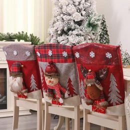 Chair Covers 1pc Christmas Cover Reusable 3D Santa Claus Elk Seat Home Xmas Dinner Decoration