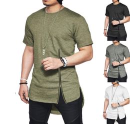 New Trends Men T shirts Short Sleeve Solid Colour TShirt Hip Hop Arc hem With Curve Hem Side Zip Tops tee4151224