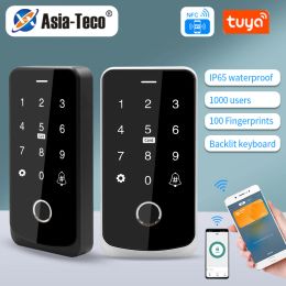 Keypads NFC Tuya Bluetooth Backlit Touch Access Control Keypad IP65 Waterproof RFID 13.56MHz Keyboard Biometric Fingerprint Door Opener