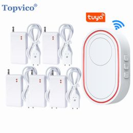 Kits Topvico Water Sensors for Leaks WiFi Basement Sump Pump Water Alarm Tuya Smart APP Notification, 5 Levels Volume