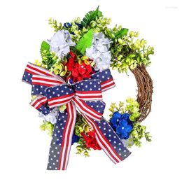 Decorative Flowers JFBL Artificial Hydrangea Wreath American Independence Day/4Th Of July For Front Door Wall Window Farmhouse Home Deco