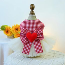 Dog Apparel 1PC Pet Clothing Spring/Summer Red Plaid Valentine's Day Love Bow Princess Dress Suitable For Small And Medium Sized Dogs