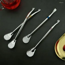 Drinking Straws 1PC Filter Straw Spoon Stainless Steel Tea Strainer Cocktail Shaker Bar Filtered Spoons Kitchen Accessories